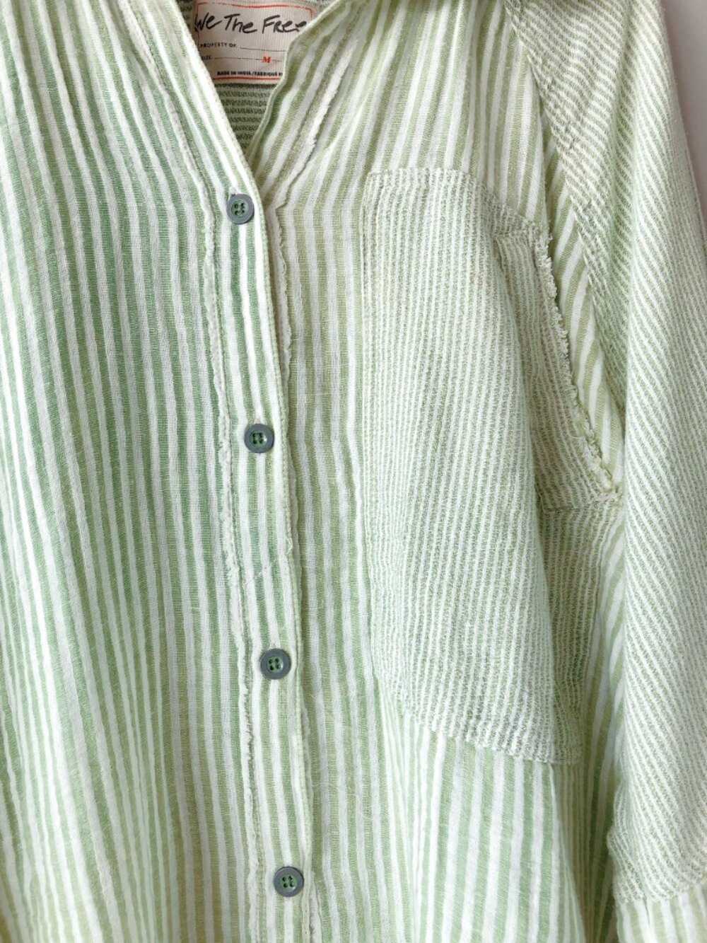 Free People Sage green striped shirt medium oversized top lightweight top - Picture 9 of 15